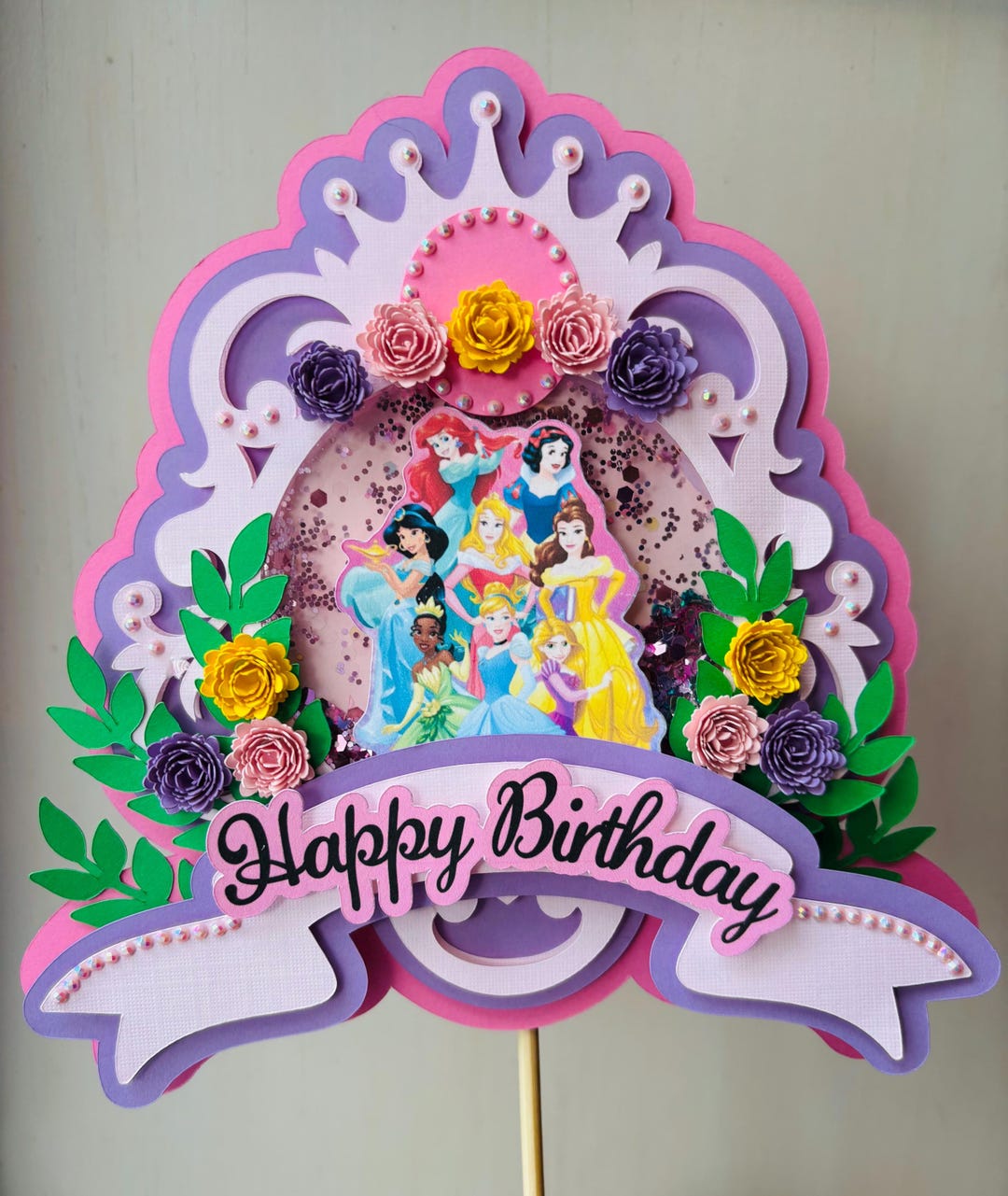 Princess Birthday Cake Topper, Happy Birthday, Glitter Shaker - Etsy