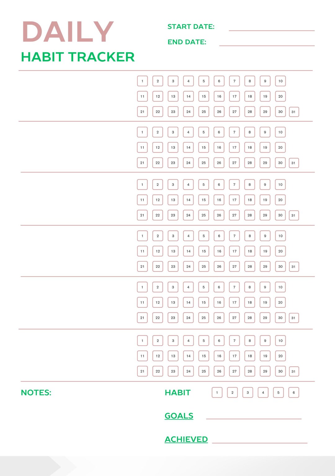 Daily Habit Tracker | Wellness Planner | Productivity Template | Goal ...
