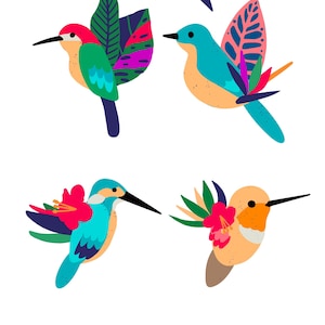Tropical Hummingbird Art Print: Colorful Kids Room Decor (Digital Download)