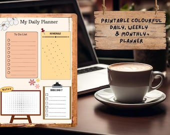 Kolorowy planer dzienny, tygodniowy i miesięczny: do druku w formacie PDF