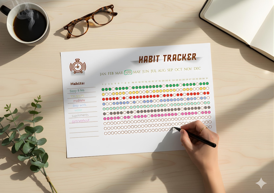 Monthly Habit Tracker Template Landscape Chart for Routine Log and 30 ...