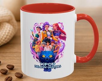 Huntrix Kpop Demon Hunters Inspired Coffee Mug, Anime Idol Cat Design, 11oz 15oz, Gift for Kpop Fans Kids, Cute Unique Mug