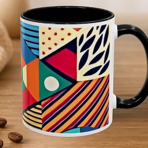 Modern Geometric Abstract Coffee Mug, Colorful Layered Shapes Ceramic Cup, Vibrant Artistic Pattern,Unique Contemporary Decor, Designer Gift