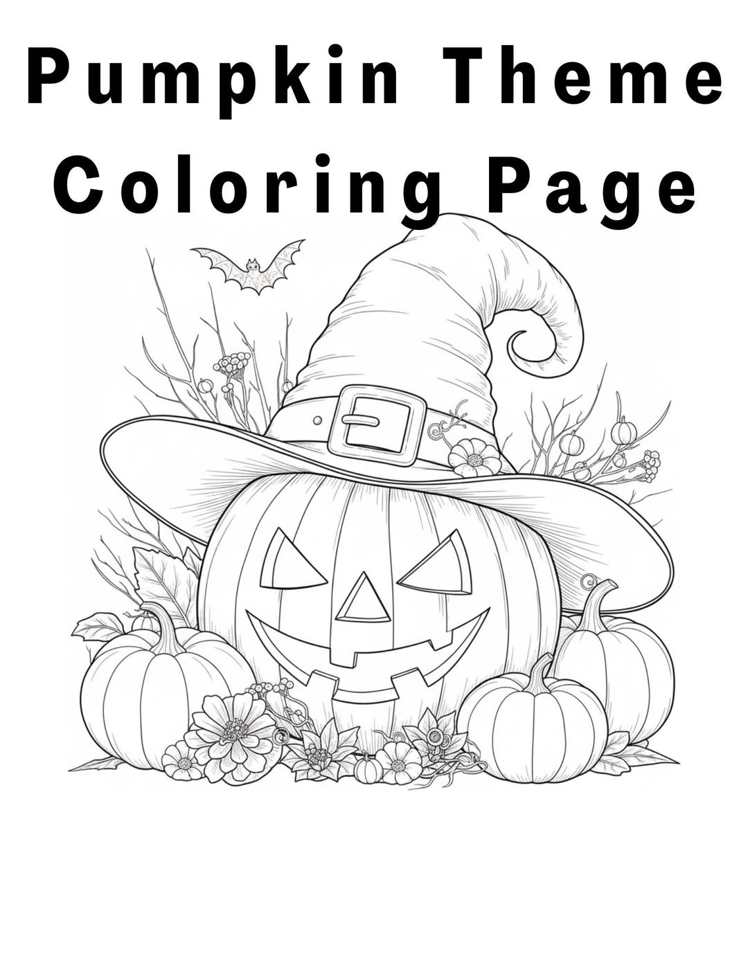 Charming Halloween Pumpkin Coloring Page With Fall Flowers | Fun Autumn ...