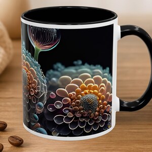 Mug succulente abstraite, tasse à café en céramique botanique foncée, design artistique 3D fleur cactus, verres de bureau nature minimaliste esthétique, cadeau
