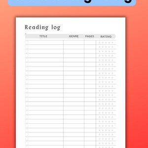 Literature Tracker Log, Title Genre Pages Rating Chart, Minimal Library Organizer, Study Planner Insert, Journal Listing Template