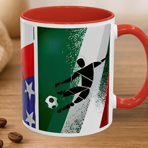 Soccer Player Mug, Abstract Football Sports Ceramic Coffee Cup, Green White Red Art Design, Aesthetic Minimalist Office Team Drinkware, Gift