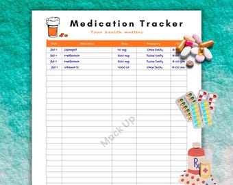 Medication Tracker Log, Daily Dose Schedule Chart, Prescription Management Sheet, Health Planner Insert, Wellness Organizer