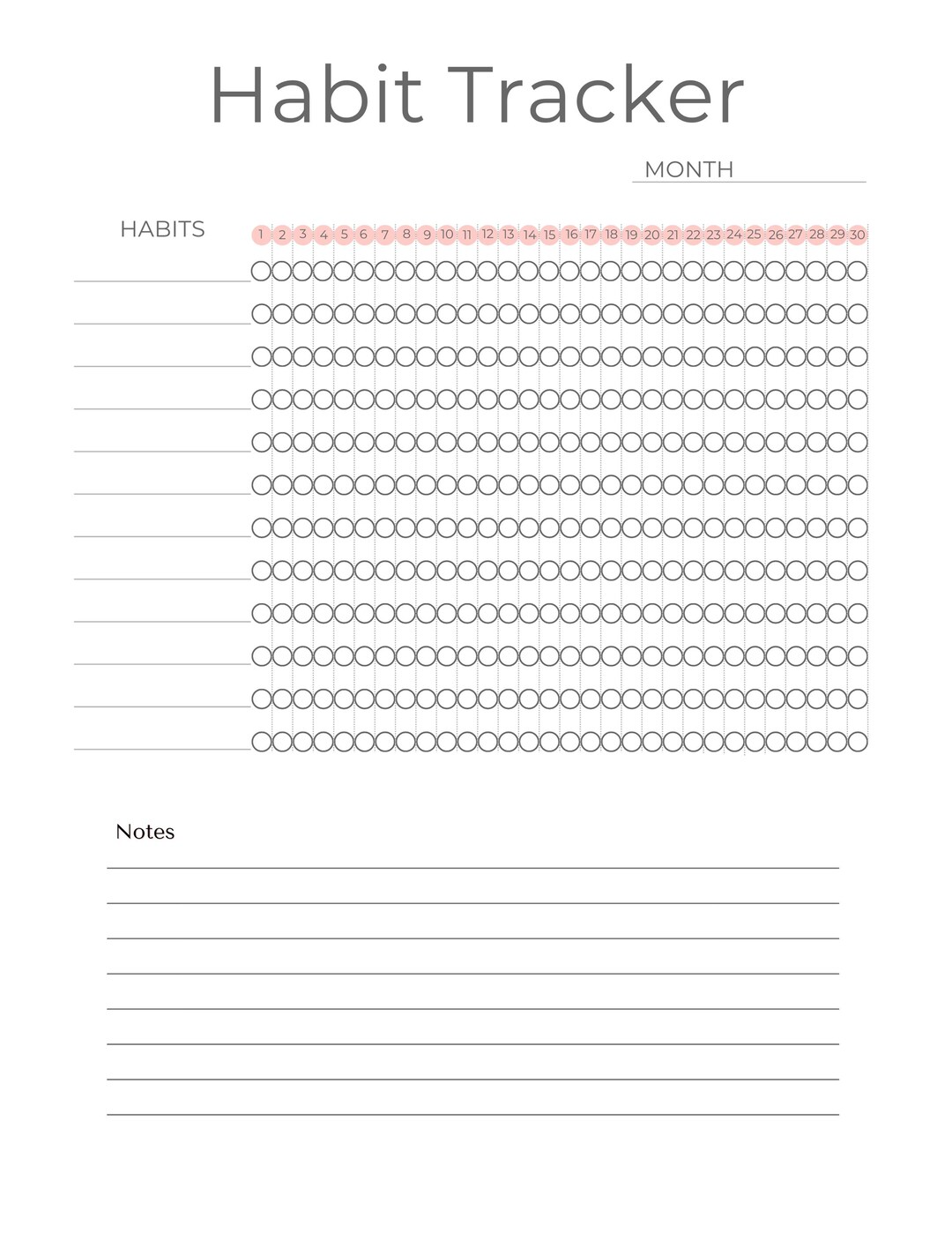 Monthly Habit Tracker Printable Landscape Template for Routine Planning ...