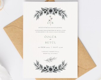 Invitación de boda floral minimalista: elegante plantilla de Canva (descarga digital)