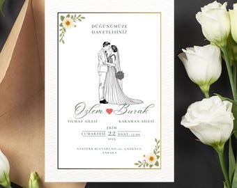 Plantilla de invitación de boda floral: Minimalista imprimible en Canva (Descarga digital)