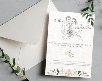 Invitación de boda de arte lineal / Mínimo Çizim Düğün Davetiyesi / Elegante tarjeta imprimible digital / Diseño floral moderno