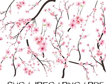 Sakura Cherry Blossom SVG: Floral Japan Sticker, Flower Petal PNG