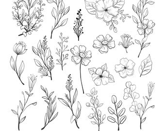 Ramo de flores silvestres SVG / Esquema de ramo floral dibujado a mano (Descarga digital)