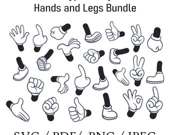 Paquete SVG de manos y piernas de Mickey Mouse / Imágenes prediseñadas de dibujos animados (descarga digital)