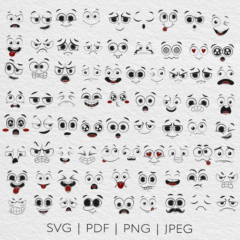 Kawaii Faces SVG Bundle | Cute Cartoon Emoji & Anime Faces | Clipart ...