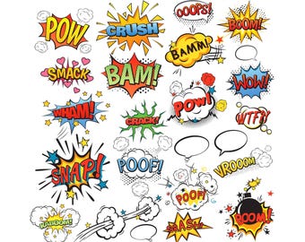 Paquete SVG de burbujas de texto de cómic / Clipart de arte pop (descarga digital)
