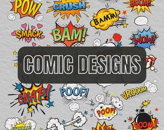 Paquete SVG de burbujas de cómic / Clipart de dibujos animados, PNG de texto de acción (descarga digital)