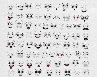 Paquete SVG de caras kawaii / Emojis de dibujos animados y caras de anime / Pegatinas prediseñadas / Archivos de corte de Cricut