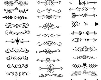 Paquete de más de 90 SVG de remolinos floridos / Trazos y adornos decorativos / Clipart de silueta / Archivo de corte de Cricut