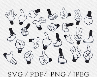 Paquete SVG de manos y piernas de dibujos animados / Mickey Mouse / Cricut, sublimación (descarga digital)