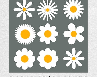 Conjunto SVG de flores de margarita / Ilustración floral / PNG SVG / Archivos de corte de imágenes prediseñadas para Cricut