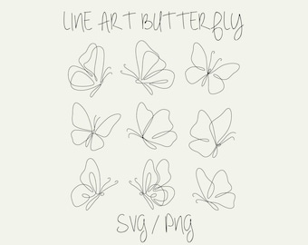 Paquete SVG de arte lineal de mariposas: Clipart PNG transparente (descarga digital)