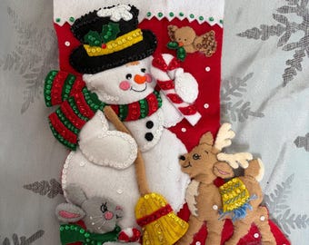Filz Weihnachtsstrumpf Handmade Design Schneemann Dekoration Urlaub Mantel Display Artikel Bucilla Needlecraft Abgeschlossen Projekt Personalisiert
