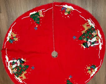 Filz Baum Rock Weihnachten Basis Cover Urlaub Dekoration Handmade Applikation Teddybär Design Muster Buffalo Plaid Trägermaterial Vintage