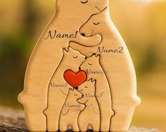 Rompecabezas de madera personalizado de familia de osos: decoración para el hogar grabada con láser