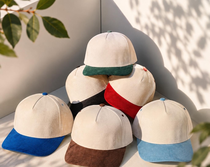 Custom Two-Tone Suede 5 Panel Snapback Hat – Unisex Blank Cap