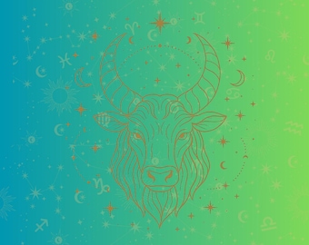 May include: A coloring book cover with a gradient blue and green background. The cover features the text "MYSTICAL COLORING JOURNEY" and "12 ZODIAC MANDALAS FOR COLORING AND REFLECTION." A copper-colored Taurus illustration is centered.