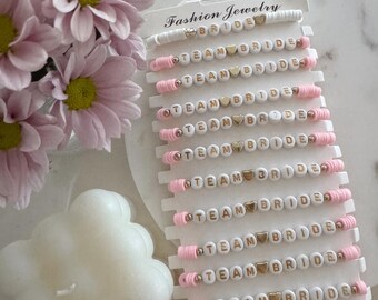 Set De Bracelets Pour Enterrement De Vie De Jeune Fille - 1 Blanc 'Mariée' + 9 Roses 'Team Bride', élastiques - 3