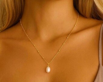 Parelketting met zoetwaterparels en gouden ketting - elegante ketting voor vrouwen, minimalistisch sieraad, cadeau-idee, hanger