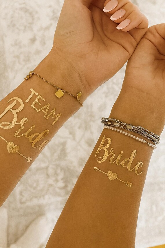 Team Bride & Bride Tattoos Gold – Junggesellinnenabschied Accessoires, Metallic Tattoos, Bachelorette Party Deko, Braut Team Hochzeit, JGA