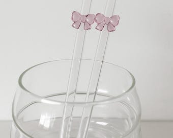 Glasstrohhalme mit schleifen-Design | Wiederverwendbare Trinkhalme aus Glas | Bunte Cocktail-Strohhalme | Geschenkidee & Sommerdeko, rosa