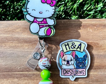 Hello Summer Kitty einziehbare Abzeichen Reel, ID-clip, Krankenschwester oder Lehrer Zubehör.