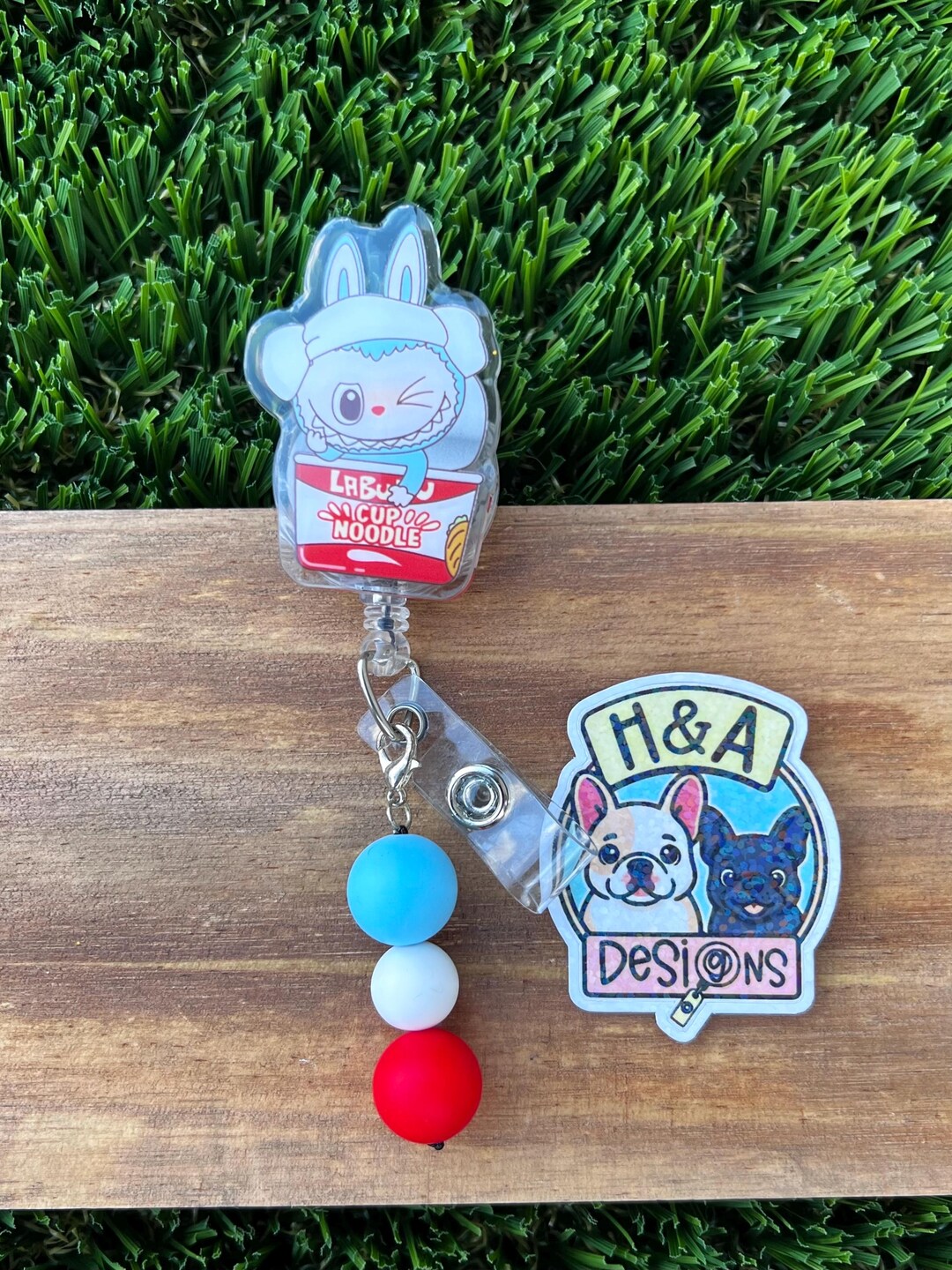 Labu Us Labu Cup O Noodles Bunny Acrylic Badge Reel, Beaded Dangle Option - Etsy