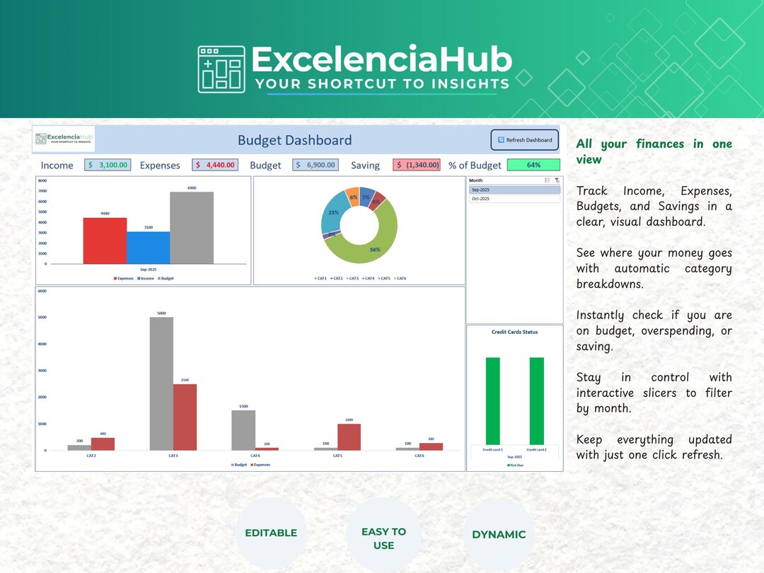 Budget Planner Excel Template: Interactive Finance Tracker (digital ...