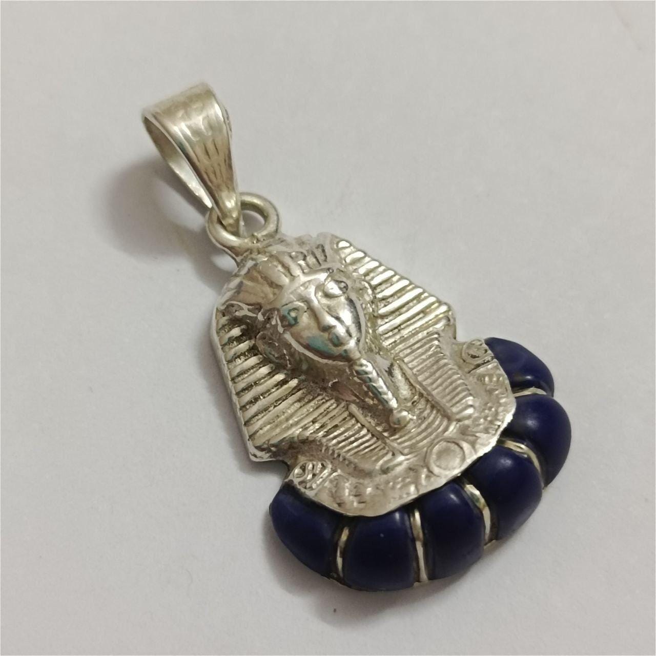 アンティーク925シルバーファラオペンダント - エジプト風ブルー