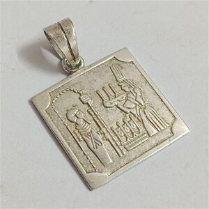925 silver pendant with ancient Egyptian engraving, vintage pharaonic jewelry.