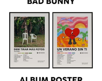 Bad Bunny Poster | Album Cover Wall Art | Complete Tracklist Print | Latin Music Decor | Spotify Code | Gift for Bad Bunny Fans