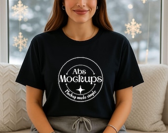 Black Oversized Winter tshirt G5000, Christmas mockup, Gildan 5000, tshirt mockup, Mockup, t shirt, Gildan 5000 mockup Gildan mockup for POD