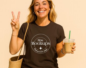 Bella Canvas 3001 Brown Shirt Mockup, T-shirt Mockup Bella Canvas 3001 Mock Up, Bella canvas mockup, Brown Tshirt Mockup for Print on Demand