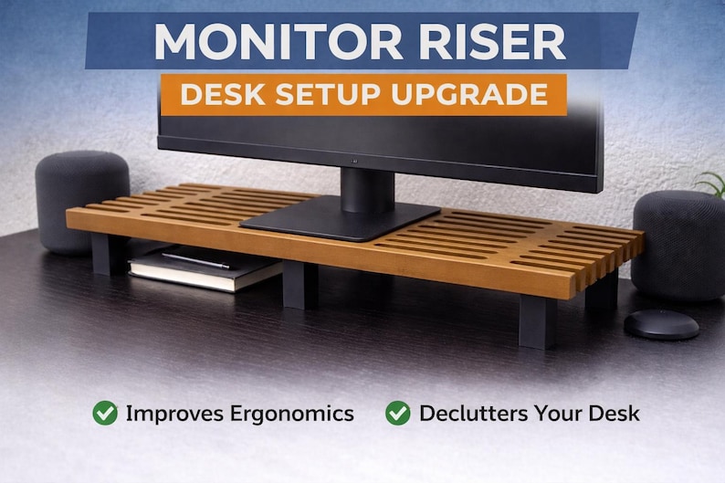 Monitor Stand Riser | Desk Organizer Shelf | Minimalist Desk Setup - Etsy