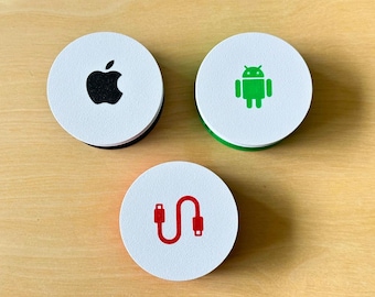 Kabelaufwicklung mit Apple, Android und Type-C Icons | Kabelorganizer für Schreibtisch & Reisen