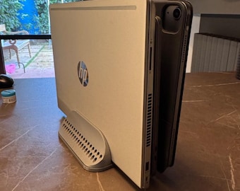 Soporte vertical para computadora portátil/tableta y estación de acoplamiento / Organizador de escritorio vertical y base de almacenamiento