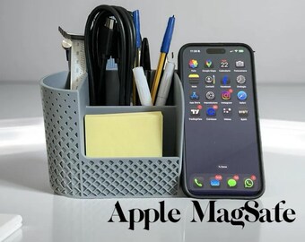 All-in-One Desk Organizer with MagSafe Phone Holder | Minimalist Office Storage & Wireless Charging Stand