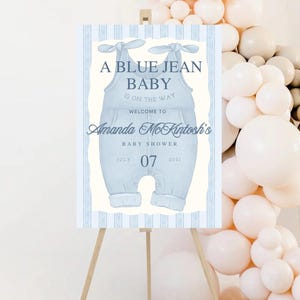 Editable Baby Shower Welcome Sign: Blue Jean Theme (Canva Template, Digital Download