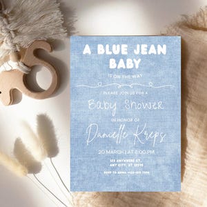 Denim Baby Shower Invitation: Editable Blue Jean Template (Digital Download